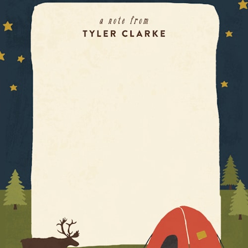 This is a tomato kids thank you cards notes with standard by Haley McCoy called camping printing on signature in standard