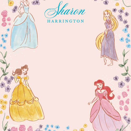 This is a coral kids thank you cards notes with standard by Cass Loh called disney princess garden party printing on signature in standard