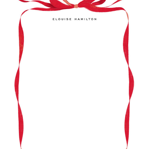 This is a crimson personalized stationery thank you cards with standard by Olivia Kanaley Inman called bow printing on signature in 4.25x5.5