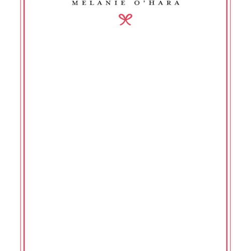 This is a red ribbon personalized stationery thank you cards with standard by Alston Foster called bow border printing on signature in 4.25x5.5