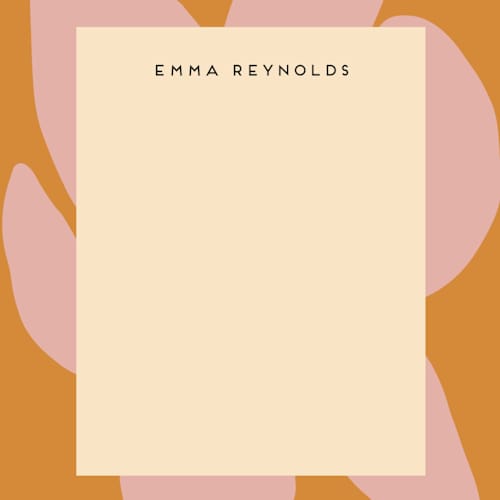 This is a tangerine personalized stationery thank you cards with standard by Morgan Kendall called abstract border printing on signature in 4.25x5.5
