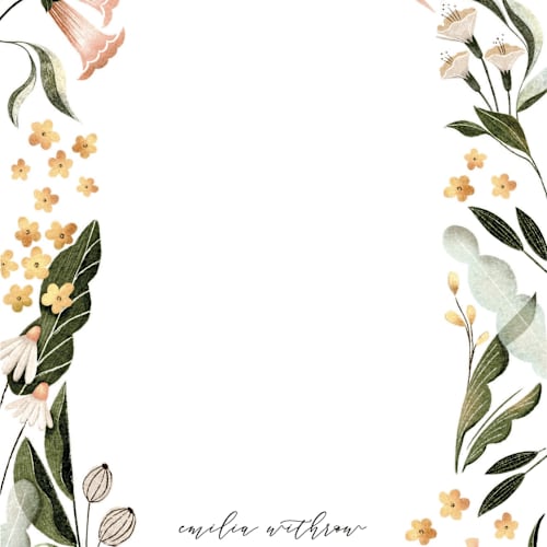 This is a forest personalized stationery thank you cards with standard by Vivian Yiwing called wild blossoms printing on signature in 4.25x5.5