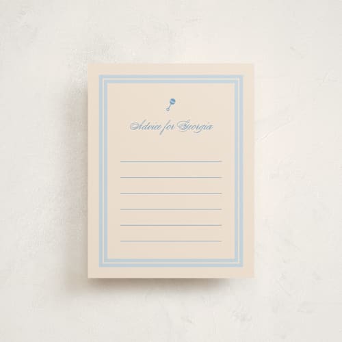 This is a powder blue baby shower insert cards with standard by Carolyn MacLaren called classic start printing on signature in standard