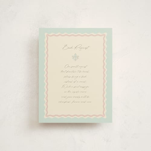 This is a mint baby shower insert cards with standard by Tina Faselli called precious printing on signature in standard