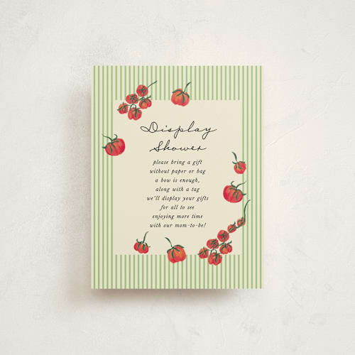 This is a lime baby shower insert cards with standard by Jackie Crawford called petit pomodoro printing on signature in standard