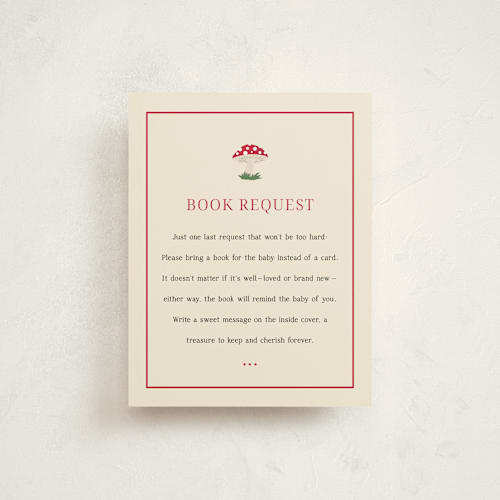 This is a berry baby shower insert cards with standard by Ilene Guy called little mushroom printing on signature in standard