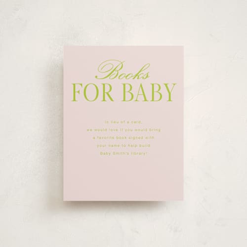 This is a blush baby shower insert cards with standard by Baumbirdy called lola printing on signature in standard