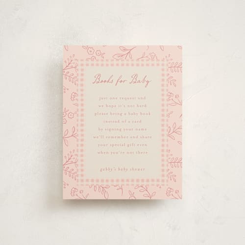 This is a rose baby shower insert cards with standard by Erin German called woodland printing on signature in standard
