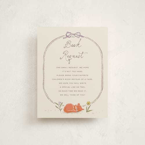 This is a linen baby shower insert cards with standard by Vera Lim called woodland magic printing on signature in standard