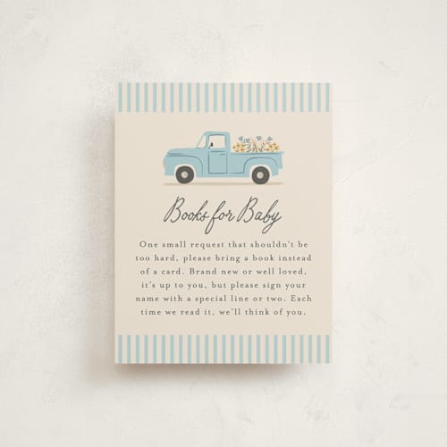 This is a lake baby shower insert cards with standard by Karidy Walker called classic truck printing on signature in standard