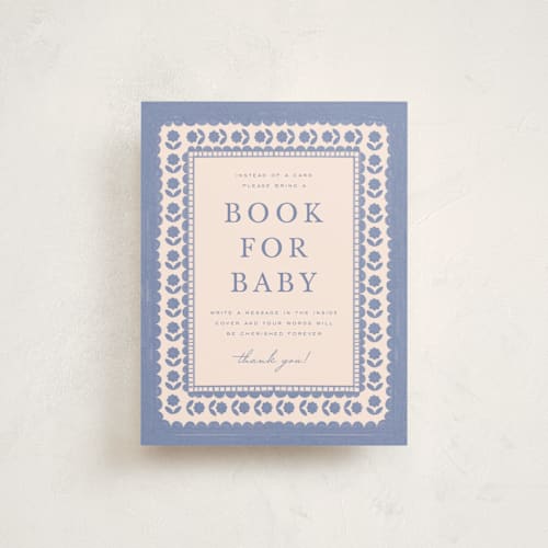 This is a powder baby shower insert cards with standard by Sierra Lee called heirloom printing on signature in standard