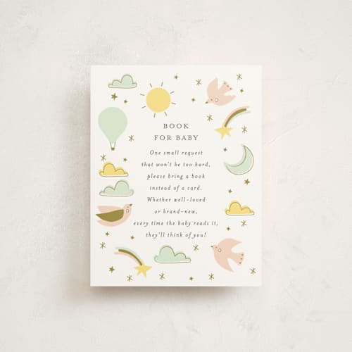 This is a mint baby shower insert cards with standard by Angela Thompson called magical adventure printing on signature in standard