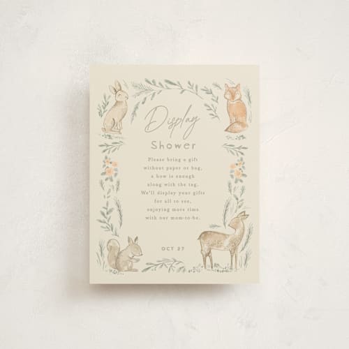 This is a ginger baby shower insert cards with standard by Creo Study called vintage woodland printing on signature in standard