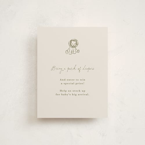 This is a seafoam baby shower insert cards with standard by Lucrecia Caporale called baby little toys printing on signature in standard