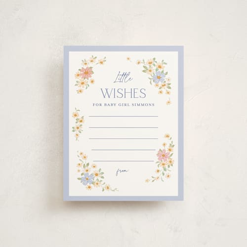 This is a periwinkle baby shower insert cards with standard by Paper Raven Co. called bitty bouquet printing on signature in standard