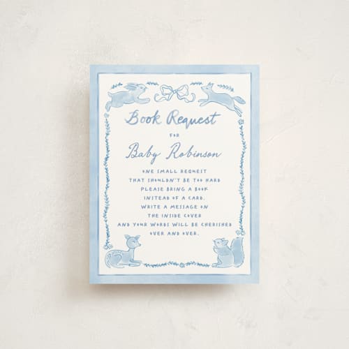 This is a sky baby shower insert cards with standard by Creo Study called folk woodland printing on signature in standard