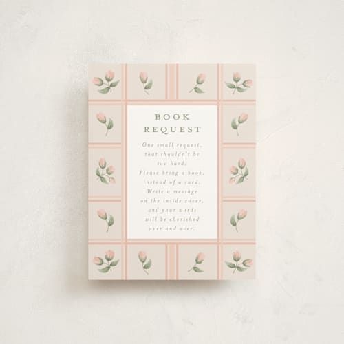 This is a blush baby shower insert cards with standard by Jennifer Holbrook called rose quilt printing on signature in standard