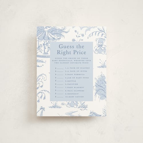 This is a sky baby shower insert cards with standard by Teju Reval called baby toile printing on signature in standard