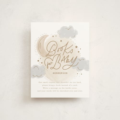 This is a latte baby shower insert cards with standard by Creo Study called moon and stars printing on signature in standard