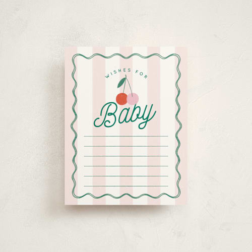 This is a petal baby shower insert cards with standard by Kiersten Garner called tiny cherry on top printing on signature in standard
