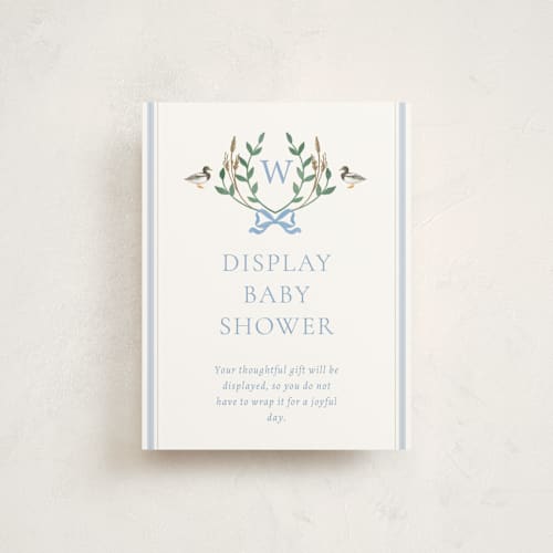 This is a powder baby shower insert cards with standard by Rebecca Marchese called southern mallard duck printing on signature in standard