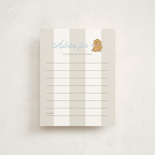 This is a bluebird baby shower insert cards with standard by Susan Zinader called preppy pup printing on signature in standard