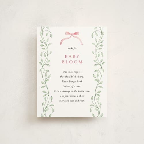 This is a peony baby shower insert cards with standard by Sarah Knight called graceful printing on signature in standard