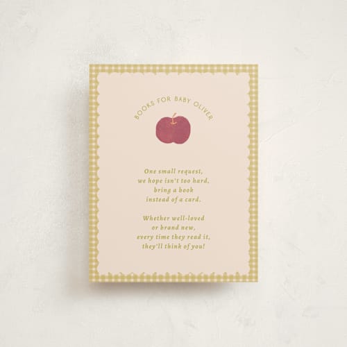 This is a blueberry baby shower insert cards with standard by Natalie Rae called apple orchard printing on signature in standard