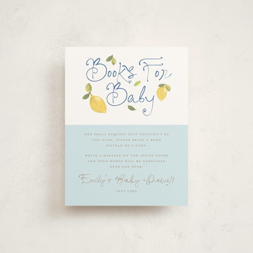 This is a ice baby shower insert cards with standard by Teju Reval called lemon printing on signature in standard