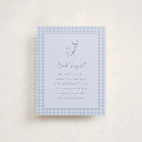 This is a lake baby shower insert cards with standard by Teju Reval called winter toile printing on signature in standard