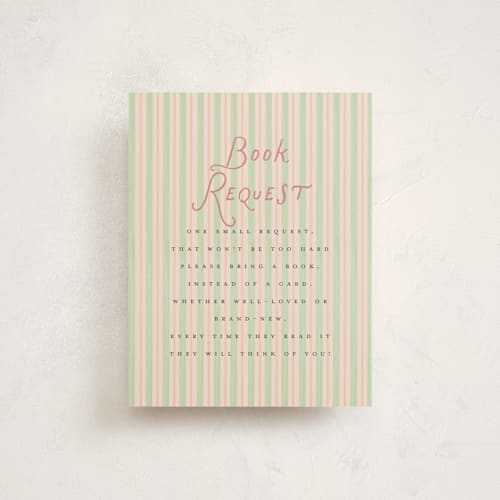 This is a blush baby shower insert cards with standard by Itsy Belle Studio called floral rattle printing on signature in standard