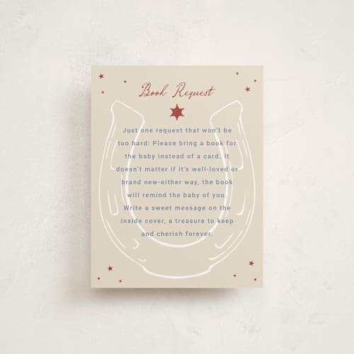 This is a cream baby shower insert cards with standard by Ilene Guy called baby sheriff printing on signature in standard