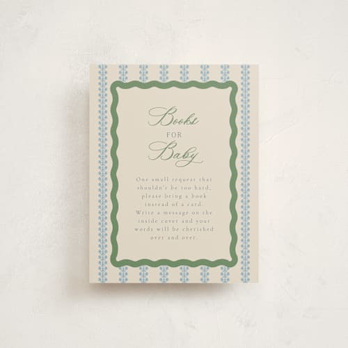 This is a forest baby shower insert cards with standard by Jen Owens called wavy stripe printing on signature in standard