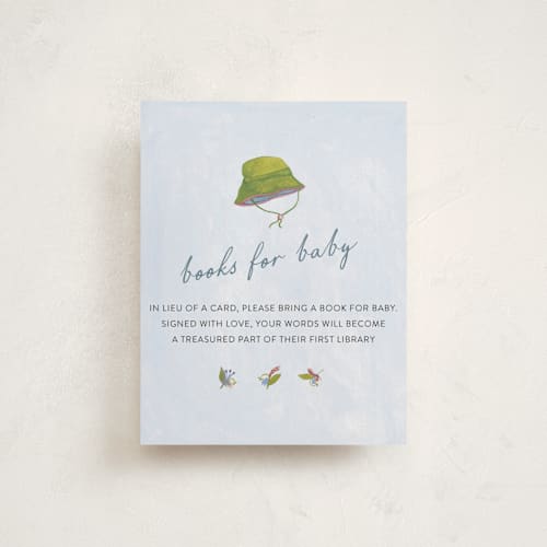 This is a lake baby shower insert cards with standard by Sally Dayton called a little fisherman is on the way! printing on signature in standard