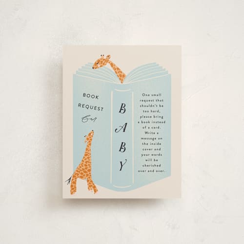 This is a powder baby shower insert cards with standard by Gwen Bedat called take shelter printing on signature in standard