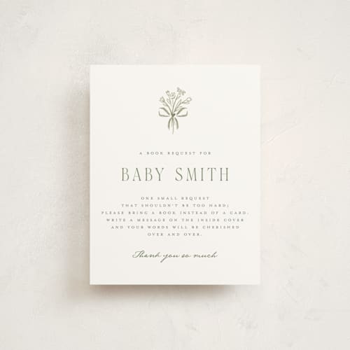 This is a sage baby shower insert cards with standard by Petra Kern called adventure printing on signature in standard
