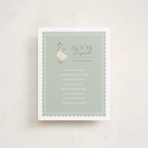 This is a sage baby shower insert cards with standard by Kristen Smith called story book frame printing on signature in standard
