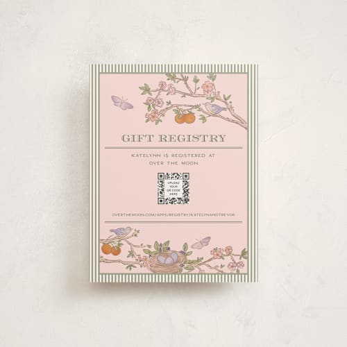 This is a petal baby shower insert cards with standard by Jenna Holcomb called bird and bough printing on signature in standard