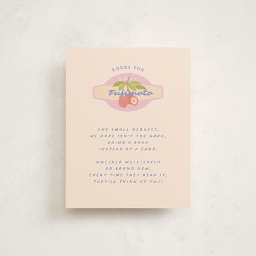 This is a acai berry baby shower insert cards with standard by Natalie Rae called fruit stickers printing on signature in standard