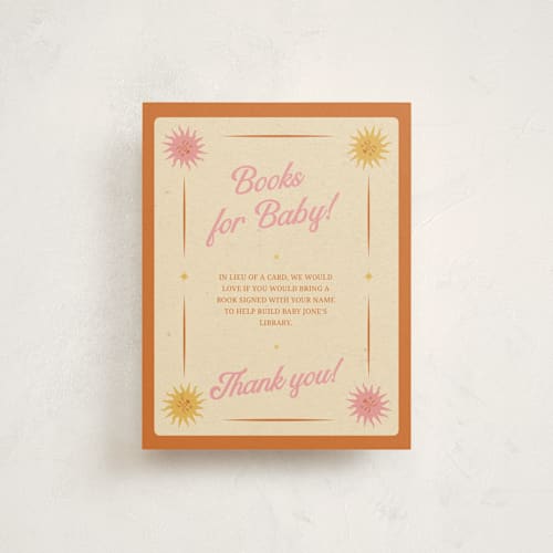 This is a poppy baby shower insert cards with standard by Leish called little ray of sunshine printing on signature in standard