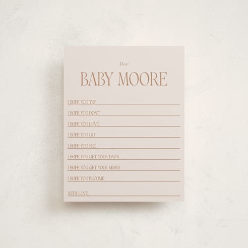 This is a sea fog baby shower insert cards with standard by Erin Kessler called waiting for a sibling printing on signature in standard