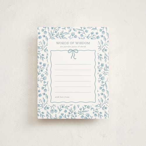 This is a powder blue baby shower insert cards with standard by Anna Black called vintage stripe printing on signature in standard
