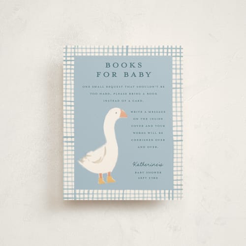 This is a raindrop baby shower insert cards with standard by Teju Reval called little goose printing on signature in standard