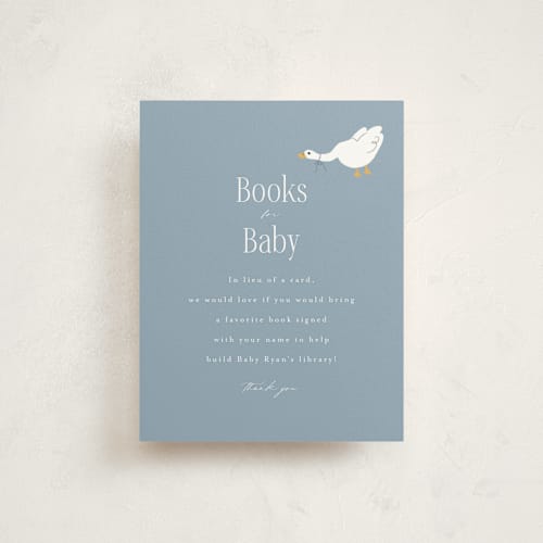 This is a bluebell baby shower insert cards with standard by Hudson meet Rose called little goose printing on signature in standard