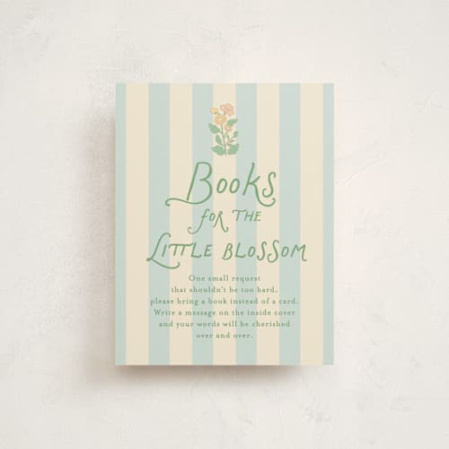 This is a sky baby shower insert cards with standard by Creo Study called vintage blossom printing on signature in standard