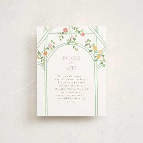 This is a strawberry baby shower insert cards with standard by Jennifer Wick called petite greenhouse printing on signature in standard
