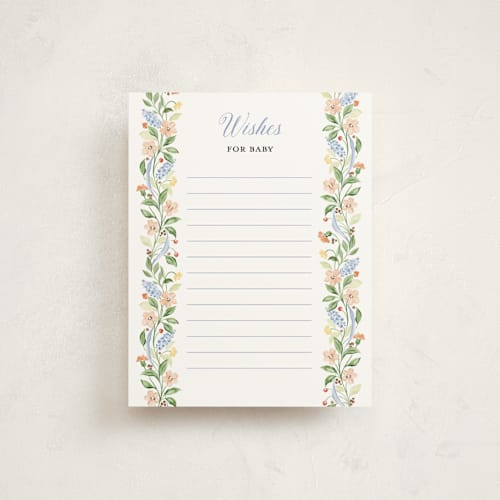 This is a bluebell baby shower insert cards with standard by Sarah Knight called garden ribbon printing on signature in standard