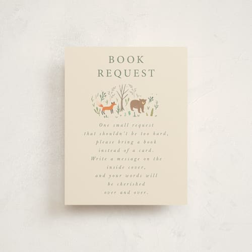 This is a sand baby shower insert cards with standard by Hannah Williams called oval forest printing on signature in standard