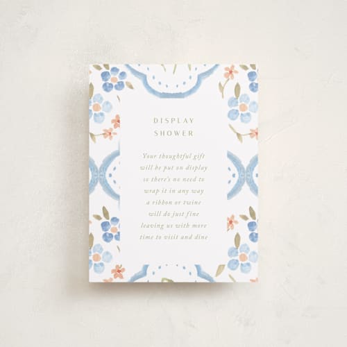 This is a icing baby shower insert cards with standard by samovilka called bluefloralbaby printing on signature in standard