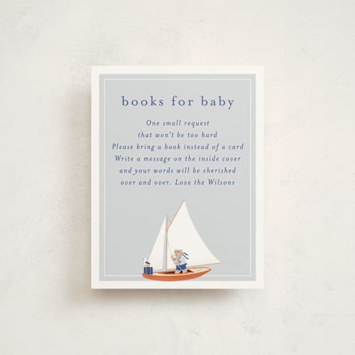This is a sky baby shower insert cards with standard by Becky Nimoy called sailor bear printing on signature in standard